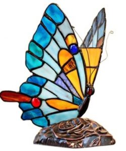 This colorful butterfly accent lamp brings light and joy to any room's décor. Crafted from 100 pieces of hand cut glass. The wings of this butterfly are brilliant hues of Red, Blue and Yellow.